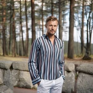 HUGO BOSS Button Down Long Sleeve Multi Colored Stripes Men’s Cotton Dress Shirt